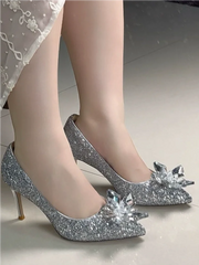 Silver glitter bow party pumps for wedding and occasions
