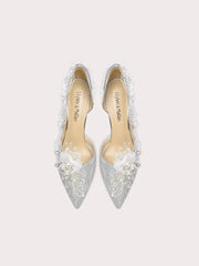 Silver lace floral pointed pumps styled for wedding and party looks