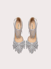 Silver tassel crystal party sandals styled for glamorous celebrations