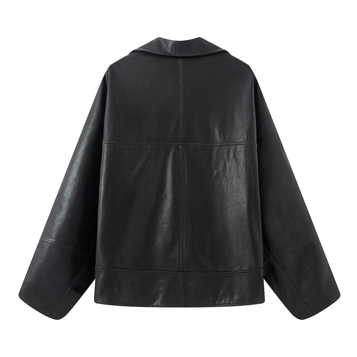 Single breasted pu faux leather jacket with drop shoulder sleeves