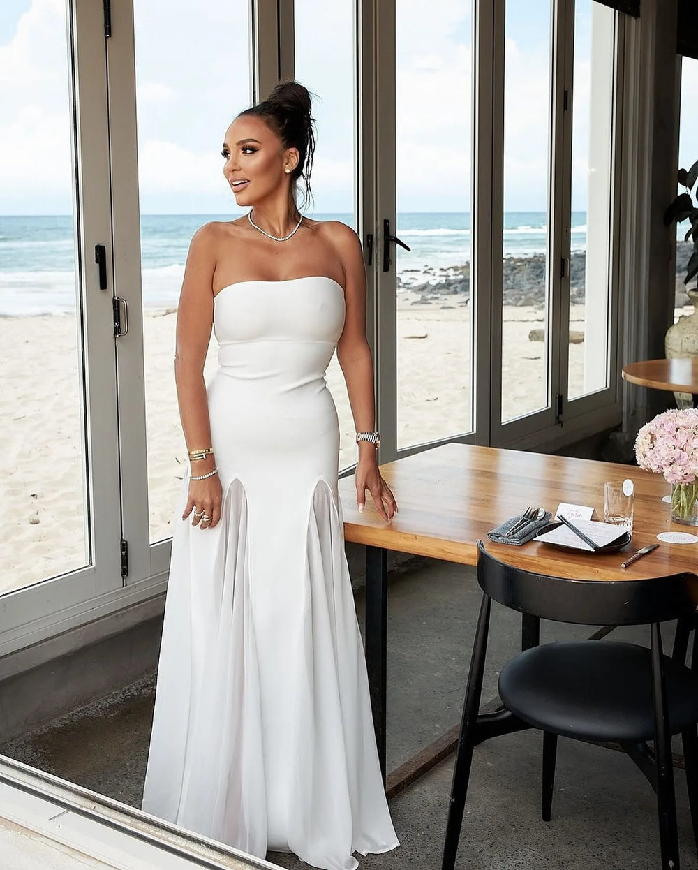 Sleek chest wrap formal dress, ideal for parties and galas