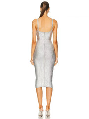 Sleek mid-calf gown for cocktail and runway events