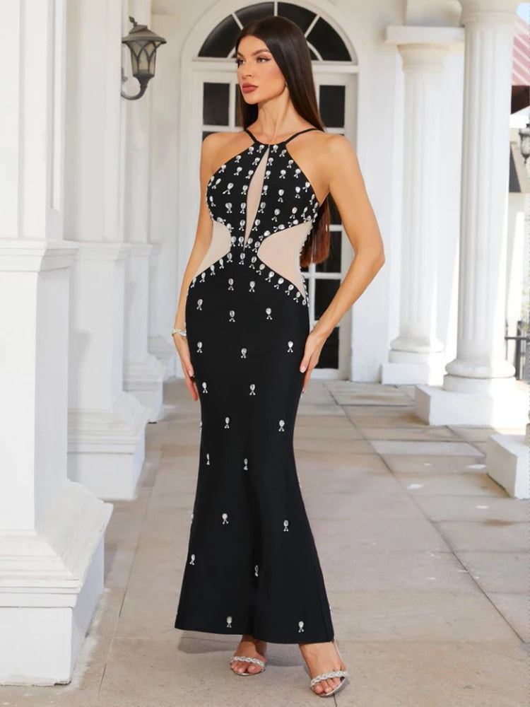 Sleek sexy clubwear party gown with diamond embellishments