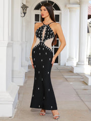 Sleek sexy clubwear party gown with diamond embellishments