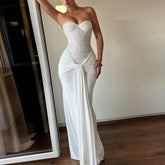 Sleek strapless gown with flowing movement for bridal inspiration
