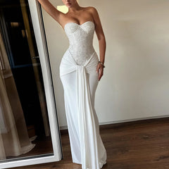 Sleek strapless gown with flowing movement for bridal inspiration