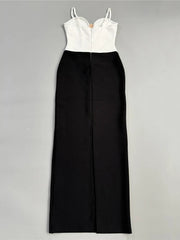 Sleek V-neck party dress in black and white for women