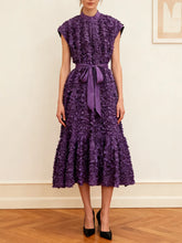 Sleeveless 3d texture midi dress in rich purple for festive events