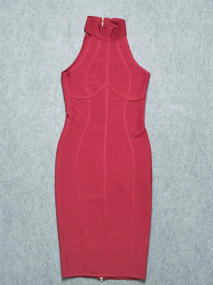 sleeveless bandage midi dress styled for evening events