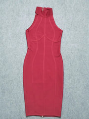 sleeveless bandage midi dress styled for evening events
