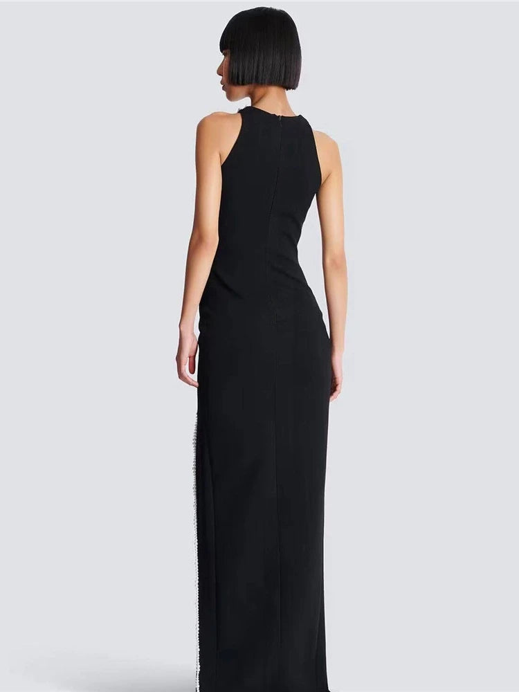 Women’s ankle-length evening dress with diamond details