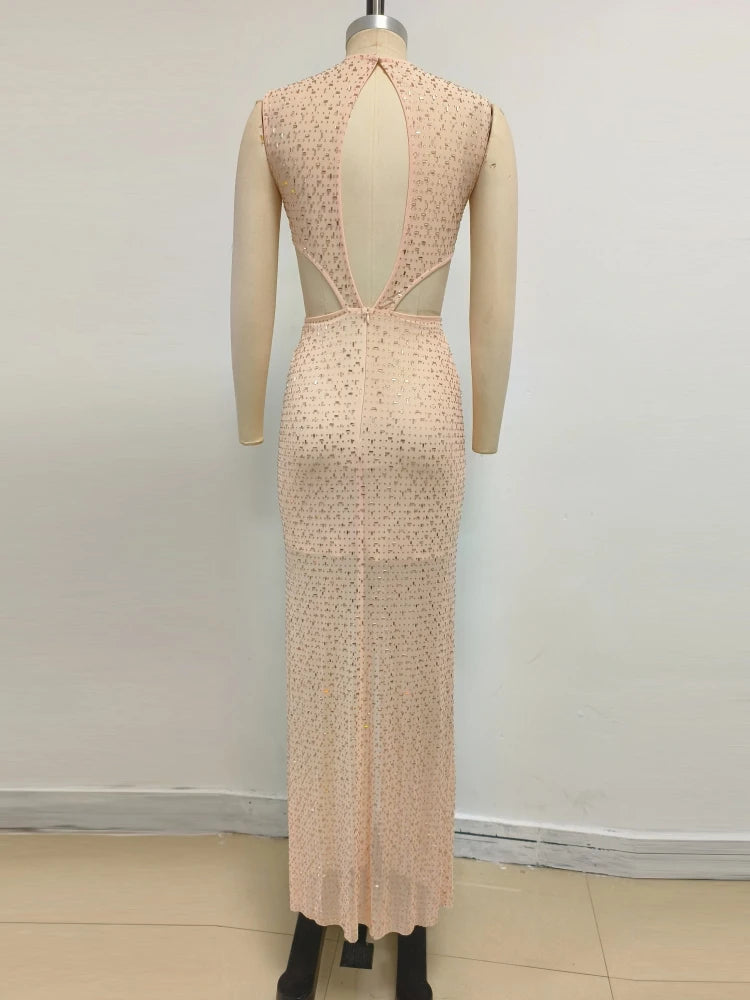 Sleeveless rhinestone party dress perfect for cocktail events