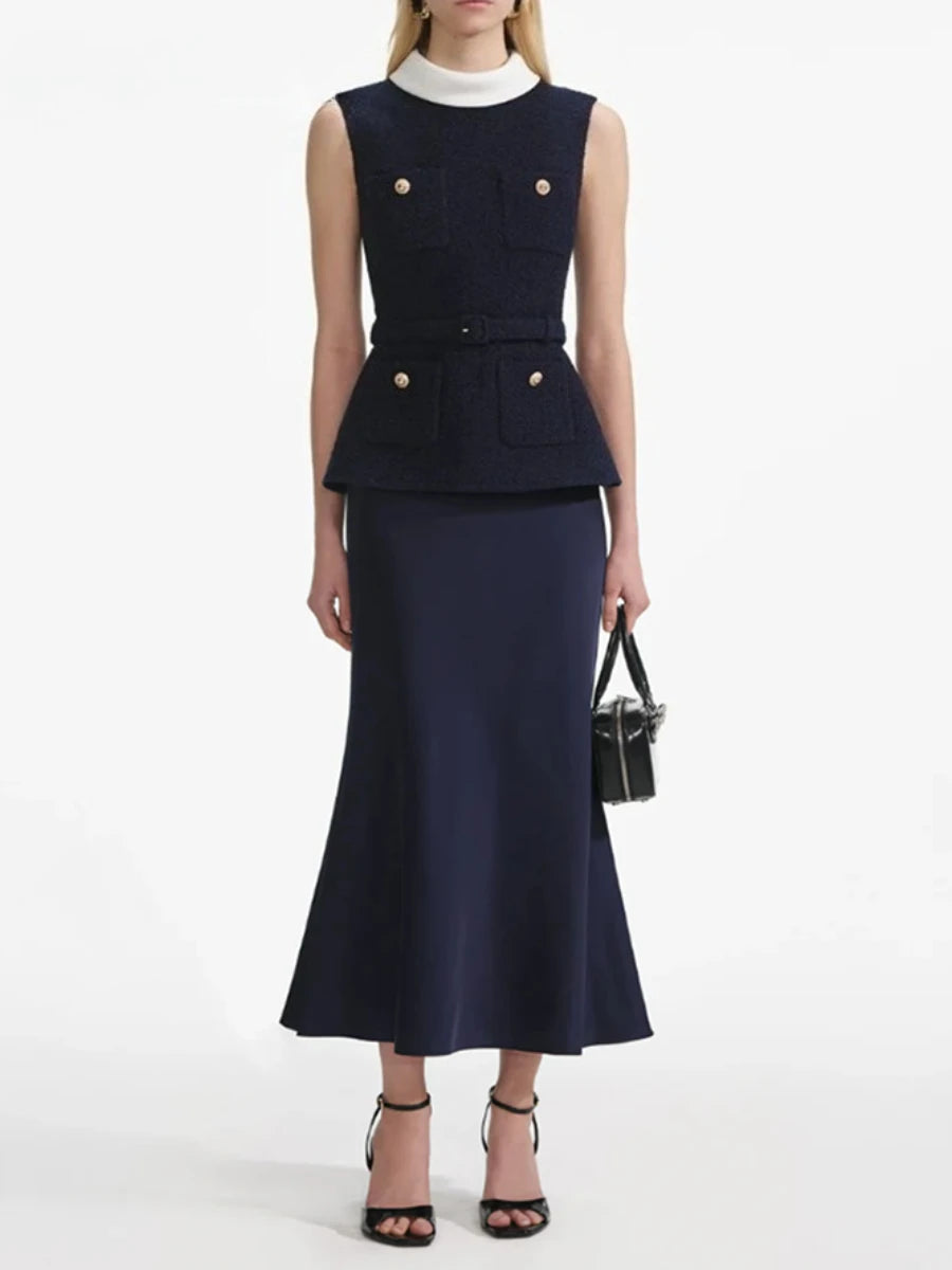 Sleeveless two-piece set for women in modern office style