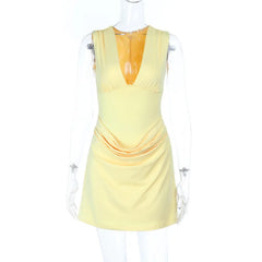 Chic sleeveless yellow mini dress for summer occasions