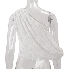 The back view of the one-shoulder tank top, highlighting the asymmetrical design.