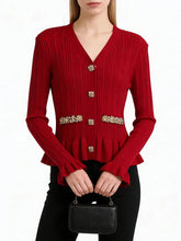 Slim fit V-neck knit sweater with button detailing