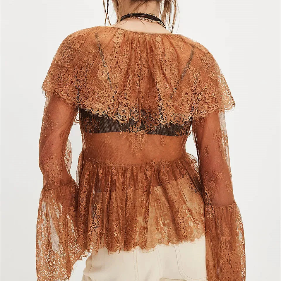 A back view of a slim-fit Y2K mesh tee, highlighting the body-hugging silhouette.