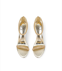 Slim strap wedding shoes in gold with crystal embellishments
