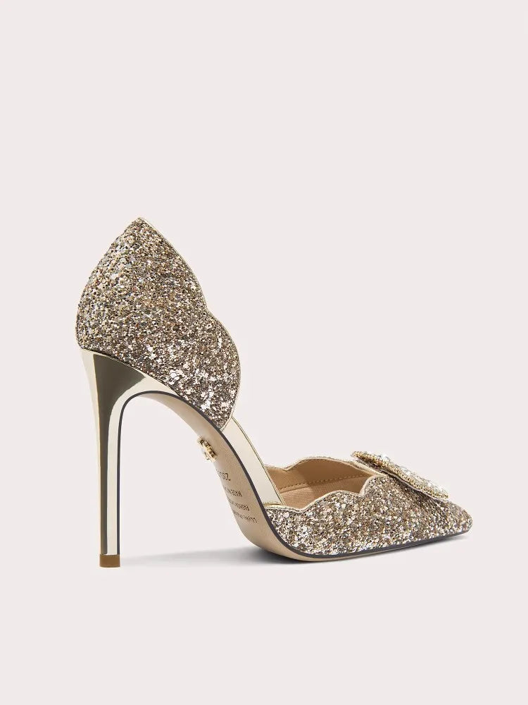 Bridal stiletto heels with sequined cloth and crystals