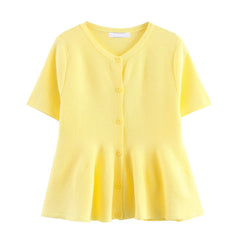 Soft button-up sweater in pastel yellow with clean silhouette
