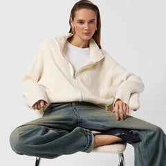 Soft knit autumn layer for women worn over jeans and tee