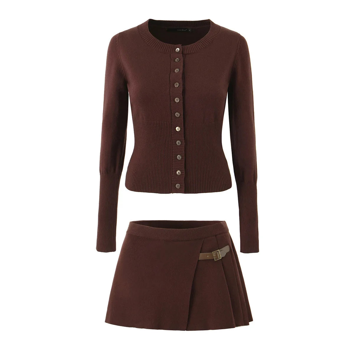 Slim-fit ribbed brown knit co-ord set for fall wardrobe