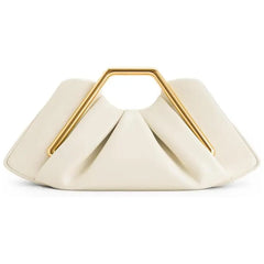 Soft tote-style bag with a modern metal handle design