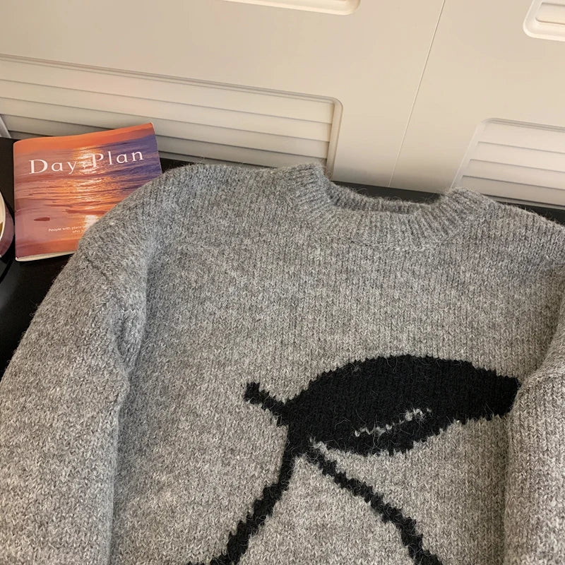 Vintage knit cherry sweater for y2k-inspired softcore outfits