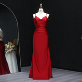 Front view of a floor-length satin prom dress with sweetheart neckline and mermaid silhouette