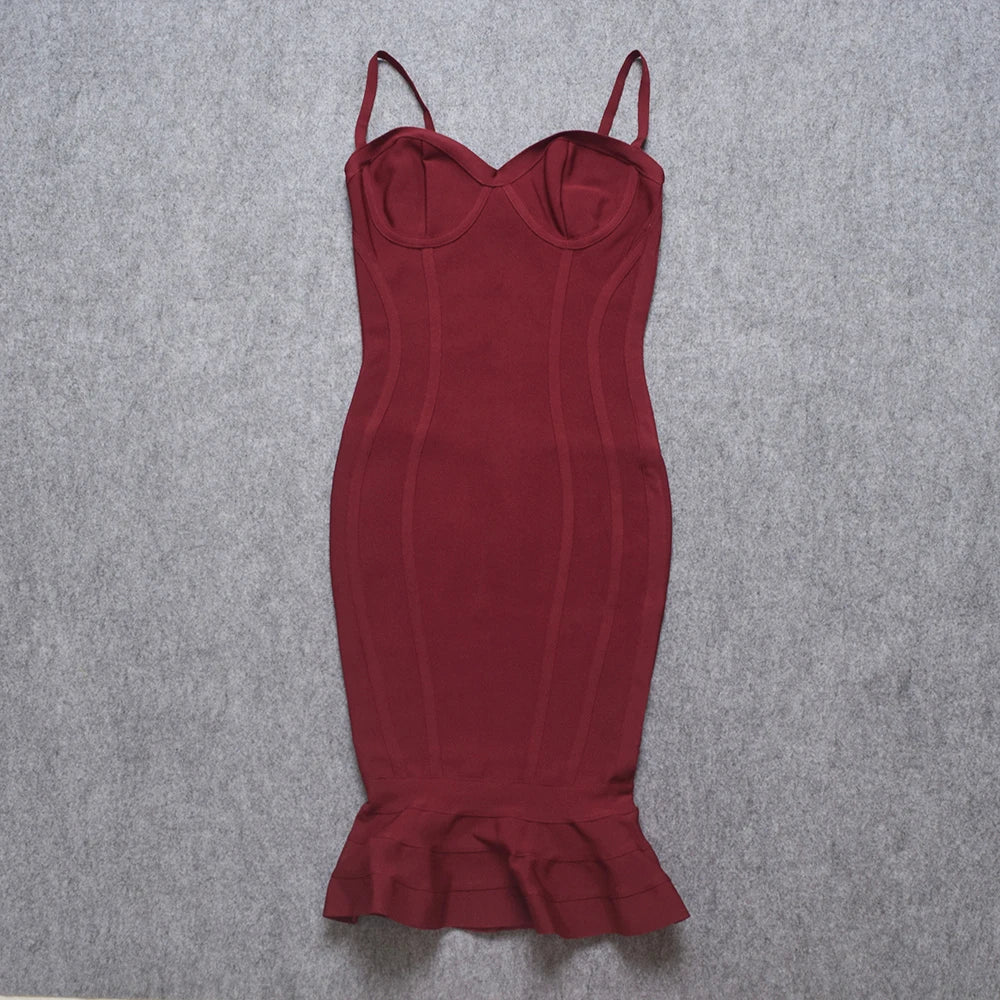 spaghetti strap burgundy midi gown styled for parties