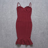 spaghetti strap burgundy midi gown styled for parties