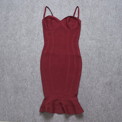 spaghetti strap burgundy midi gown styled for parties