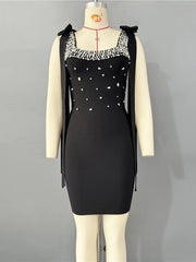 Spaghetti strap diamond bodycon gown with sleeveless cut