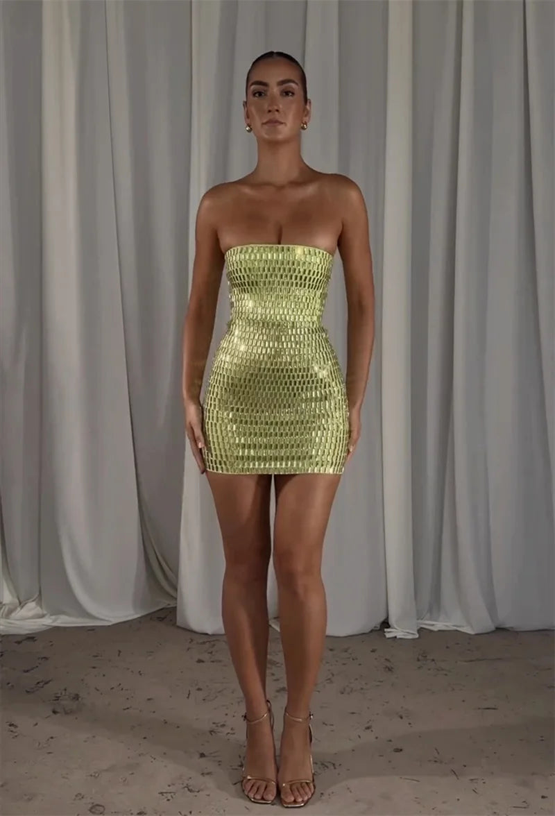 Slim spaghetti strap sequin party edit for women