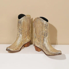 Sequined western boot with slip-on design
