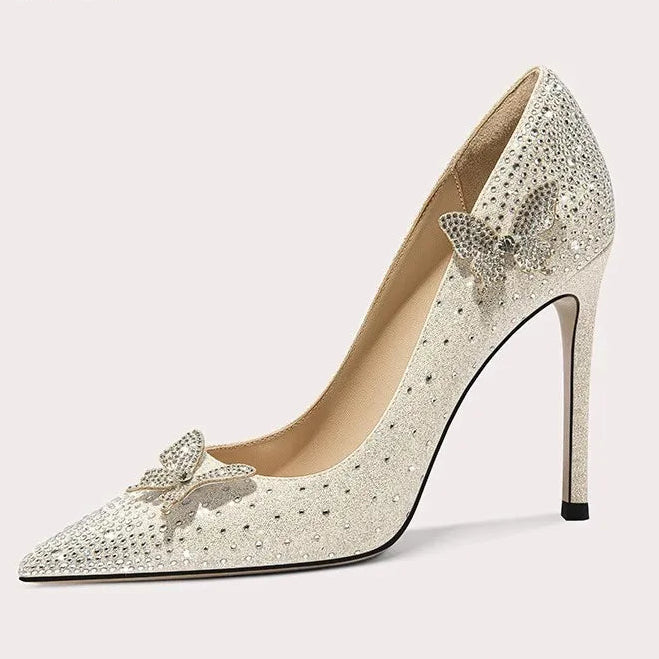 Fairy tale butterfly wedding shoes with crystals and pointed toe