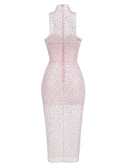 Sparkling diamond embellished clubwear dress in pink