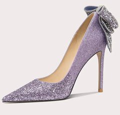 Glitter high heel pumps with pointed toe and platform