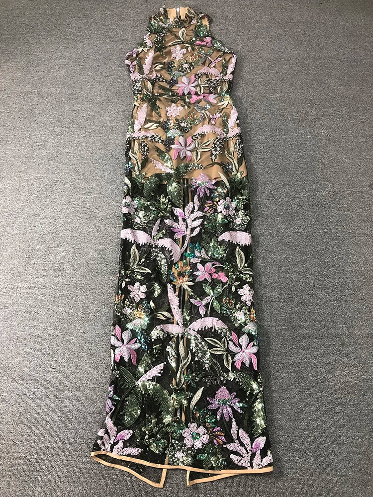 Sparkling black mesh gown with elegant embroidery