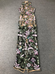 Sparkling black mesh gown with elegant embroidery