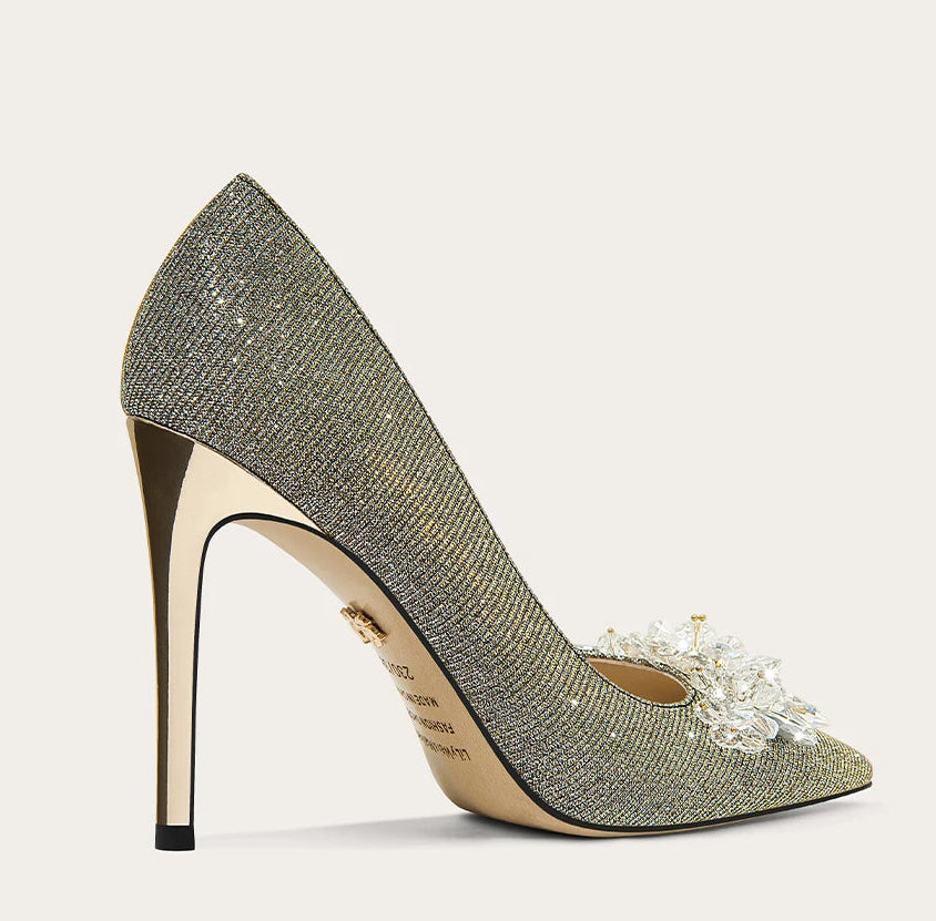 Sparkling pointed-toe party pumps with crystal detailing and sleek silhouette