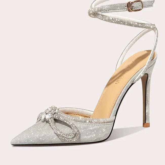 Sparkly ankle strap heels for weddings and banquets
