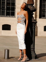 Sparkly formal evening gown with adjustable lace-up halter neck