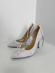 Pearl bow rhinestone pumps for brides and banquet events