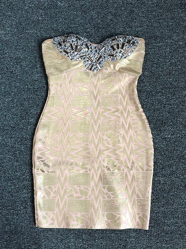 Sparkly sheath gown with slash neck and floral embroidery