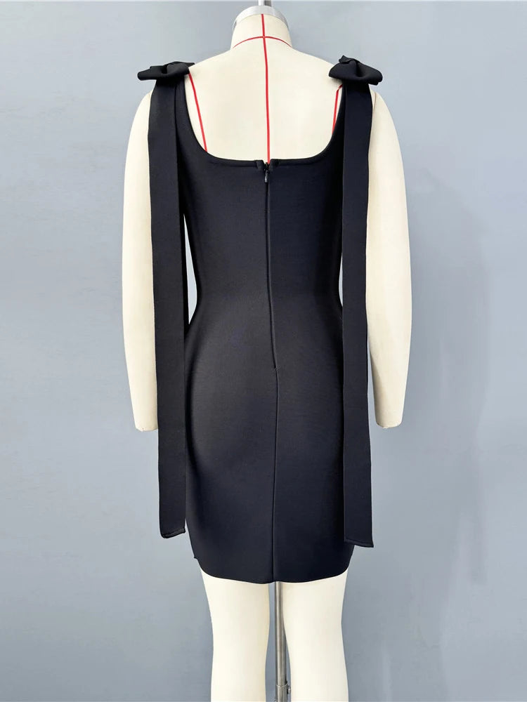 Sparkly sexy clubwear gown with bow detail- back view