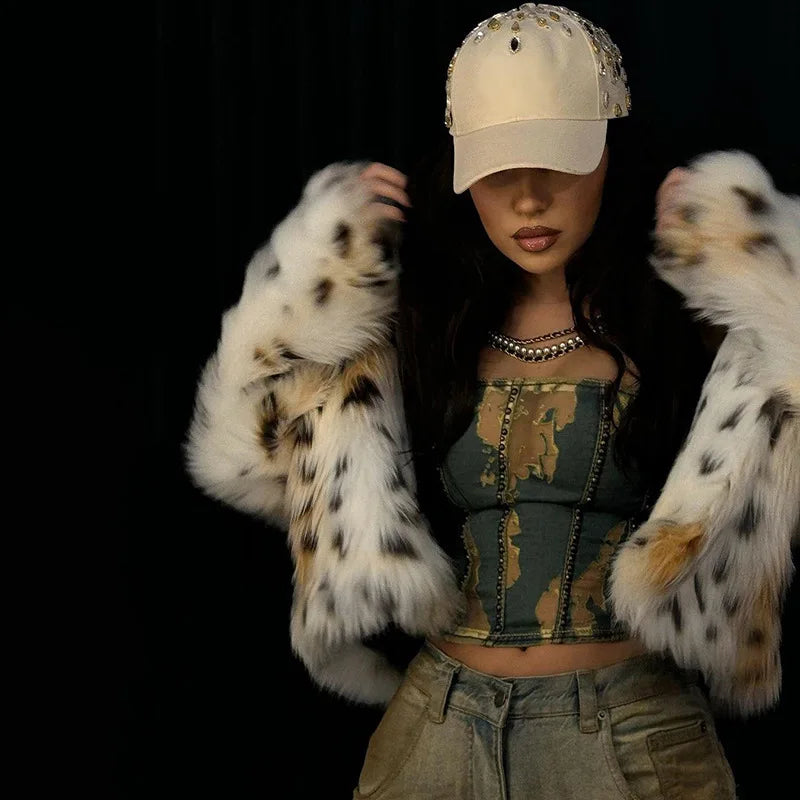 Spliced cropped fur club coat ideal for evenings and playful day outings