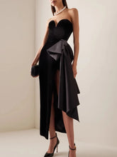 Split mid-calf evening gown with patchwork design