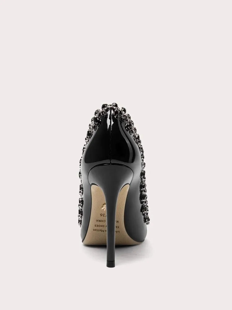 Elegant pointed toe patent high-heel shoes