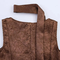 Square neck brown sleeveless midi dress with flowy skirt